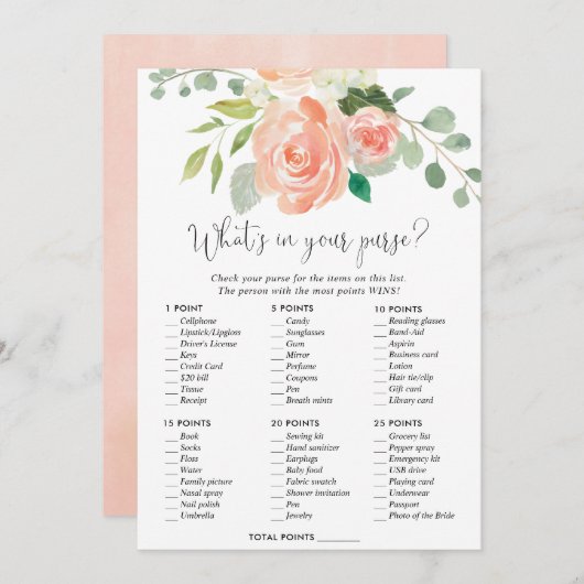 財布の中身 ブライダルシャワーゲーム ピーチ 招待状 (正面/裏面)