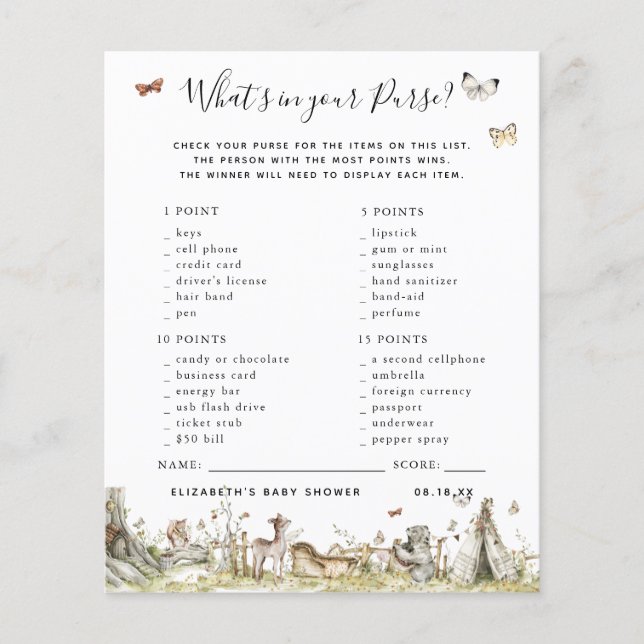 財布の中身 |赤ちゃんシャワーゲーム (正面)