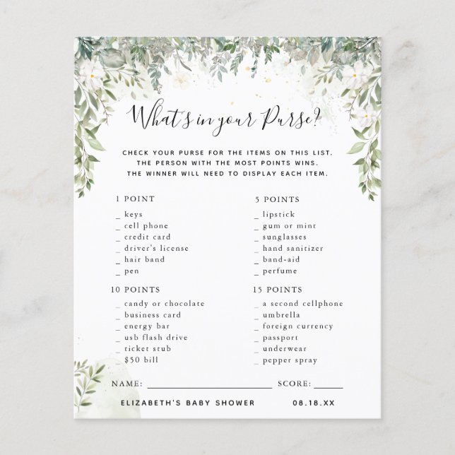 財布の中身 |赤ちゃんシャワーゲーム (正面)