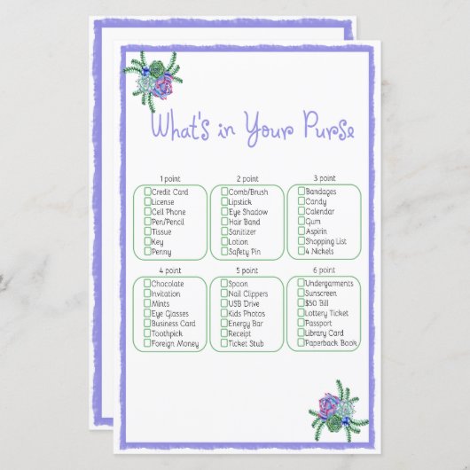 財布の吸汁性の高いブライダルシャワーゲーム (正面/裏面)