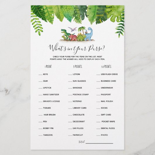 財布の恐竜の赤ちゃんシャワーゲームの内容 (正面)