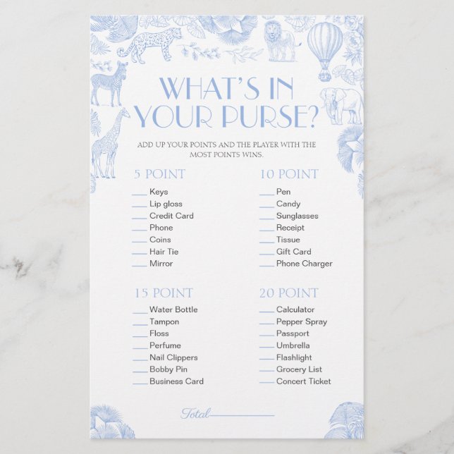 財布の男の子の赤ちゃんシャワーのゲームカードの中のwhats (正面)