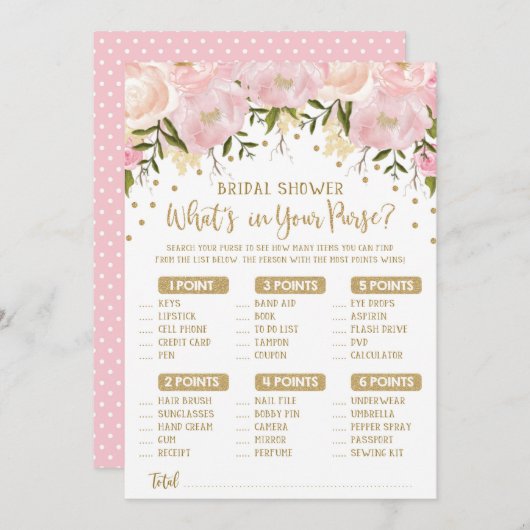 財布の花のブライダルシャワーゲーム 招待状 (正面/裏面)