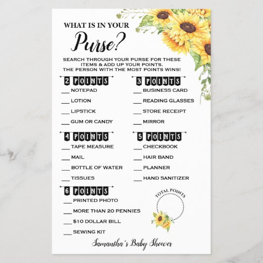 財布の赤ちゃんシャワーゲームカードの内容 チラシ (正面)