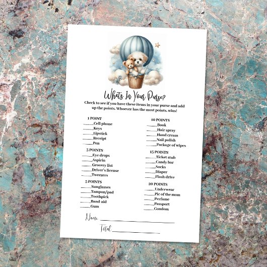 財布の赤ちゃんシャワーゲームカードの内容 便箋