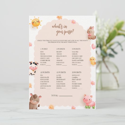 財布の赤ちゃんシャワーゲームカードの内容 招待状 (スタンド正面)