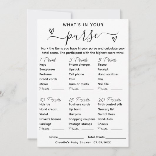 財布の赤ちゃんシャワーゲームカードの内容 招待状 (正面)