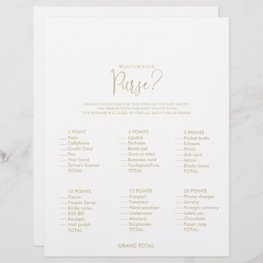 財布の金ゴールドブライダルシャワーゲーム (正面/裏面)