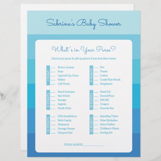 財布の青い赤ちゃんグラデーションのシャワーゲームの内容 (正面/裏面)