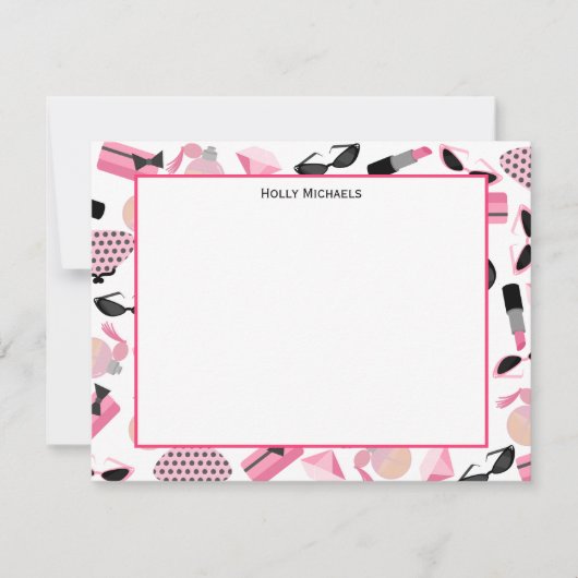 財布は及び口紅平らなNotecards香りをつけます ノートカード (正面)