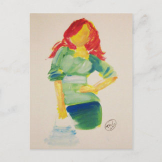 財布を持った赤毛の女性 ポストカード