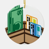 財布アイコン手形およびカードを開けて下さい セラミックオーナメント (正面)