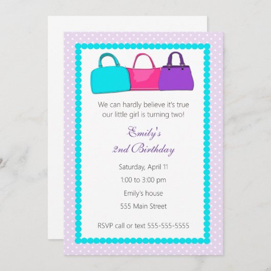 財布少女誕生会の招待 招待状 (正面/裏面)