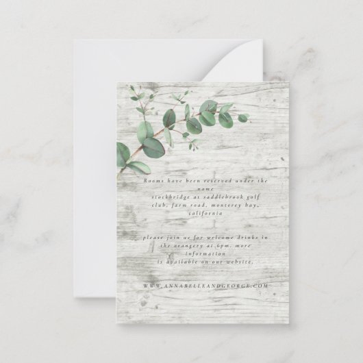 財政の繊細なユーカリ結婚プタス詳細RSVP ノートカード (裏面)