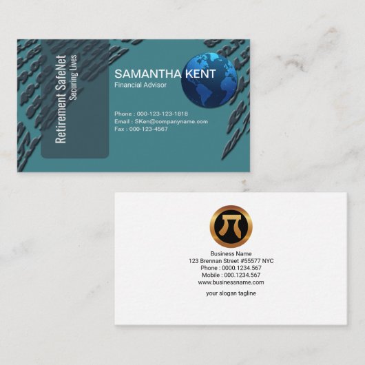 財政の顧問流れる青緑色数名刺 名刺 (正面/裏面)