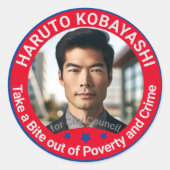 貧困と犯罪の写真を一口に撮る ラウンドシール (正面)