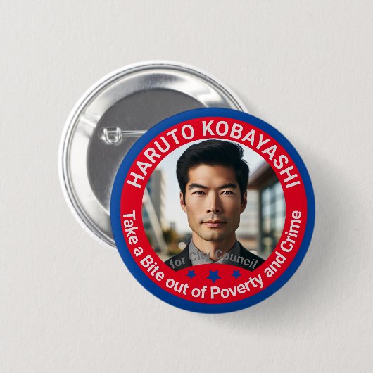 貧困と犯罪の写真を一口に撮る 缶バッジ (正面&裏面)