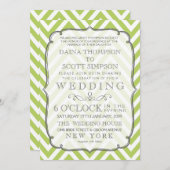 貨幣のシュートのライムグリーンのシェブロンのストライプな結婚式 招待状 (正面/裏面)