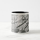 貨物船のローディングの石炭 ツートーンマグカップ (中央)