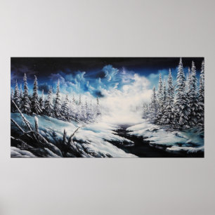 販売のための冬の月の雪場面キャンバスの絵画 ポスター