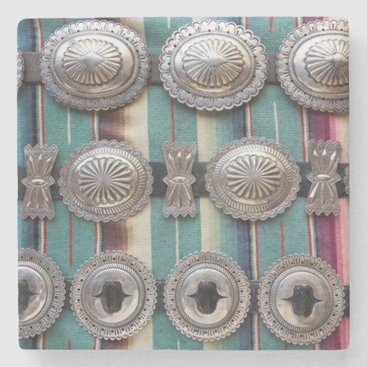 販売のための銀製ベルト、サンタフェ、ニューメキシコ。 米国 ストーンコースター (正面)