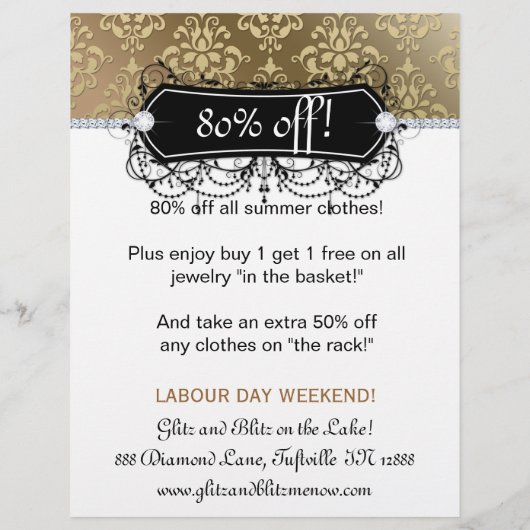 販売フライヤーファッションジュエリーサロンメイクアップ金ゴールド チラシ (裏面)