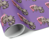 貪欲なラクーンお誕生日ケーキ漫画がいっぱい ラッピングペーパー (ロールコーナー)
