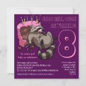 貪欲ラクーン誕生日パーティーケーキアニメ 招待状 (正面)