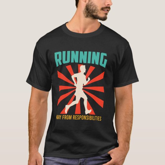 責任から逃げるおじいちゃん 笑えるランニング Tシャツ (正面)