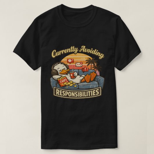 責任から逃げ中 面白いアヒルのTシャツ Tシャツ (デザイン正面)