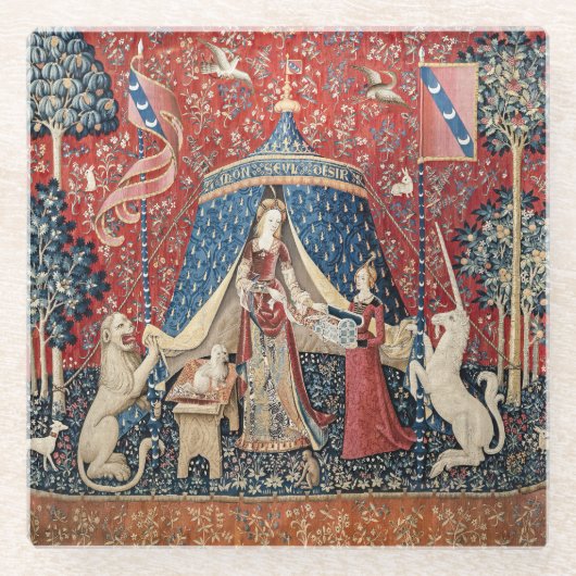 貴婦人とユニコーン、私のただひとつの願い ガラスコースター (正面)