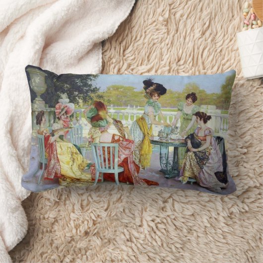 貴族の女性が付いている執権期間のお茶会 ランバークッション (ブランケット)