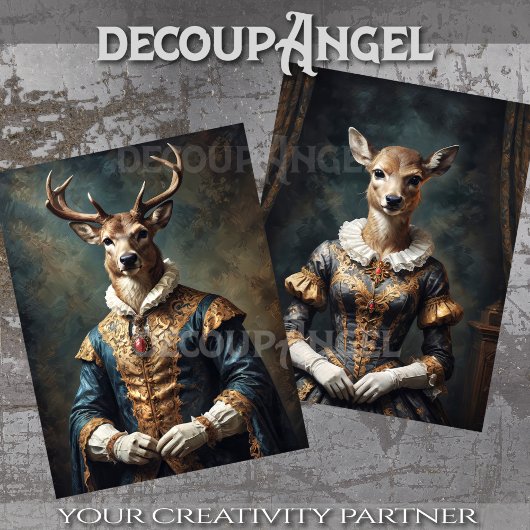 貴族の鹿カップル2デザインのデコページ 薄葉紙