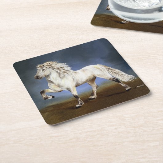 貴族ホワイトアイスランドホース スクエアペーパーコースター (アングル)