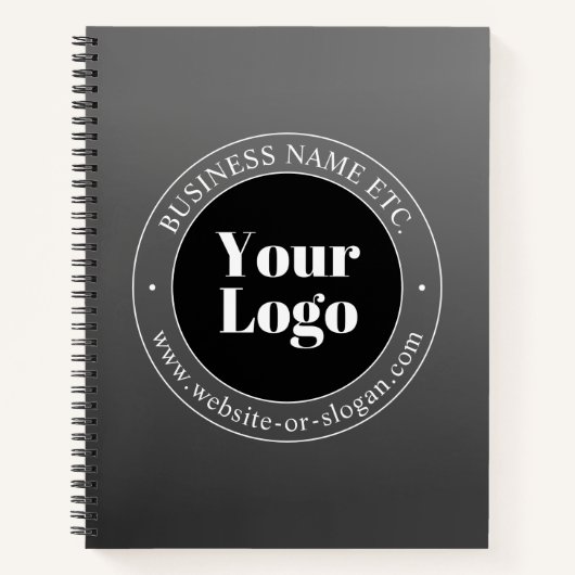 貴社のロゴまたはデザイン & 編集可能なテキスト ノートブック (正面)