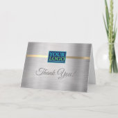 貴社のロゴ、企業名、ブラシ仕上げシルバー＆ゴールド サンキューカード (正面)