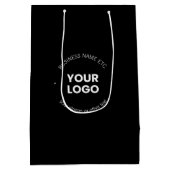 貴社のロゴ＆編集可能なテキスト | 黒と白 ミディアムペーパーバッグ (裏面)