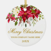 貴社の水彩赤いポインセチア花模様の金 セラミックオーナメント (正面)