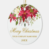 貴社の水彩赤いポインセチア花模様の金 セラミックオーナメント (左)