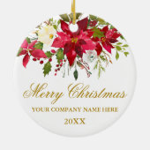 貴社の水彩赤いポインセチア花模様の金 セラミックオーナメント (裏面)