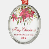 貴社の水彩赤いポインセチア花模様 メタルオーナメント (左)