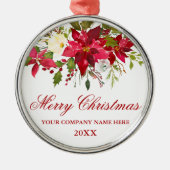 貴社の水彩赤いポインセチア花模様 メタルオーナメント (正面)