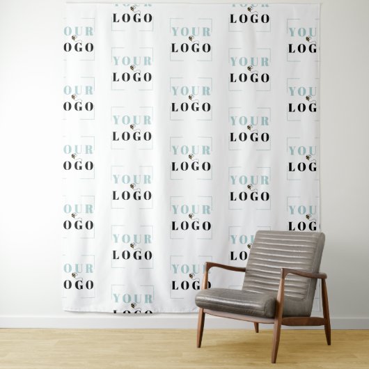 貴社ロゴ ハーフドロップリピート 白バックドロップ タペストリー (インサイチュ)