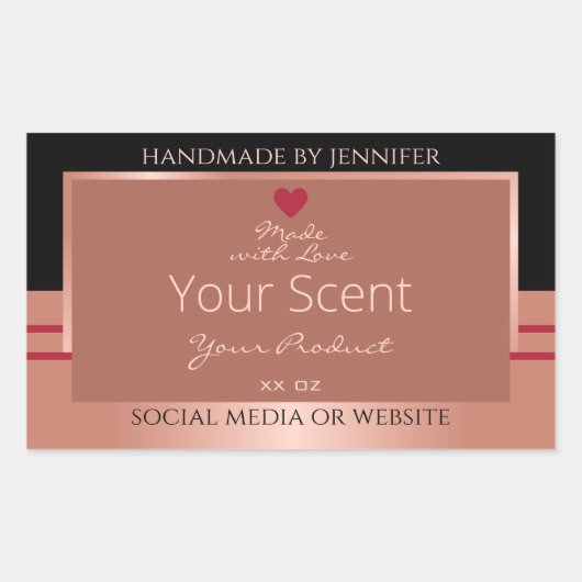 貴製品の包装ラベル茶色およびバラ金ゴールド 長方形シール (正面)