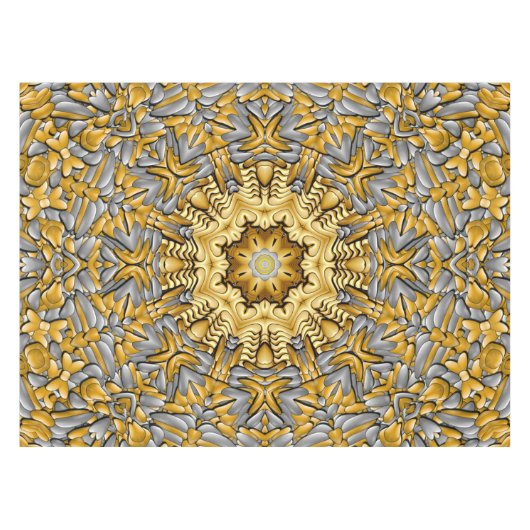 貴金属の金ゴールドの銀のヴィンテージの万華鏡のように千変万化するパターン テーブルクロス (正面(横))