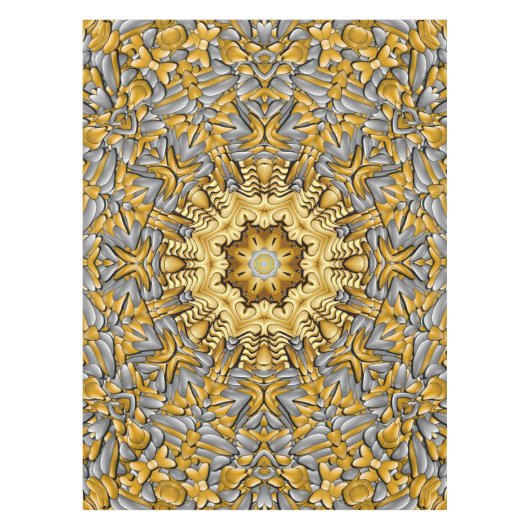貴金属の金ゴールドの銀のヴィンテージの万華鏡のように千変万化するパターン テーブルクロス (正面)