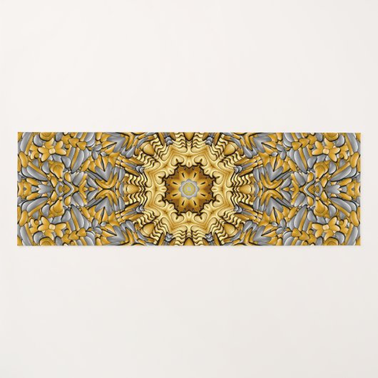 貴金属の金ゴールドの銀のヴィンテージの万華鏡のように千変万化するパターン ヨガマット (正面(横))