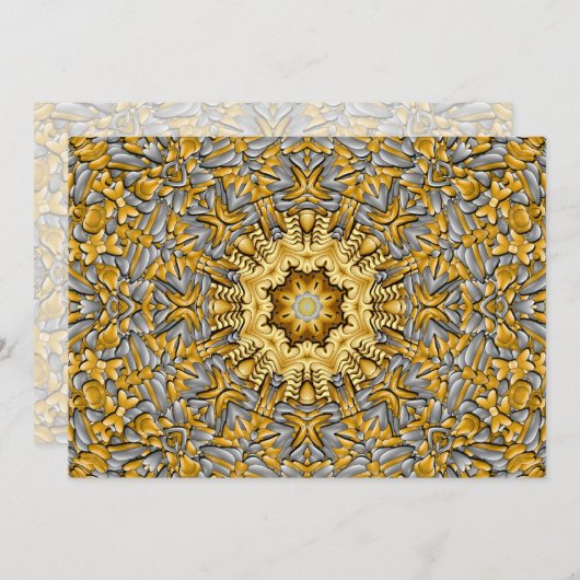 貴金属の金ゴールドの銀のヴィンテージの万華鏡のように千変万化するパターン 招待状 (正面/裏面)