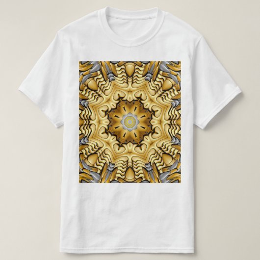 貴金属の金ゴールドの銀のヴィンテージの万華鏡のように千変万化するパターン Tシャツ (デザイン正面)