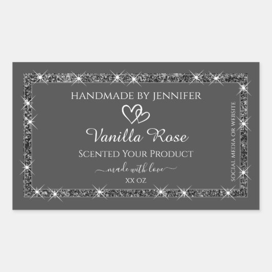 貴銀グリッターグレー製品包装ラベル 長方形シール (正面)